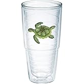 Tervis Green Turtle Made in USA Double Walled Insulated Tumbler Travel Cup Keeps Drinks Cold & Hot, 24oz - No Lid, Clear