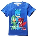 Owone Box Baby Kids PJ Masks Cotton Short Sleeve T-shirt Birthday gift, Blue, 5-6T