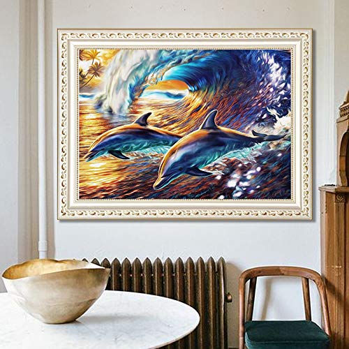 waitata DIY Oil Painting for Adults Kids Painting by Number Kit Digital Oil Painting (Dolphin, 16X20in)