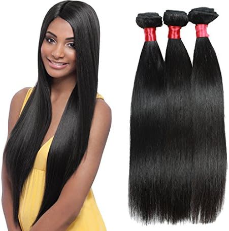 Elegant Queen Brazilian Hair Straight Hair Bundles Human Hair Virgin Hair Weave Unprocessed Remy Hair Extensions (12 Inch 14 Inch 16 Inch,Natural Black Color,Bundles of 3)