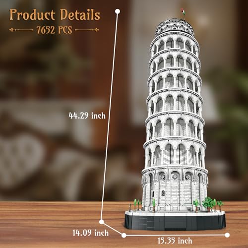 Reobrix Leaning Tower of Pisa Brick Set for Adults 66025, 7652 Pieces, Large Architectural Model Set, Famous Italian Historical Monument, Building Set for Adults from 14