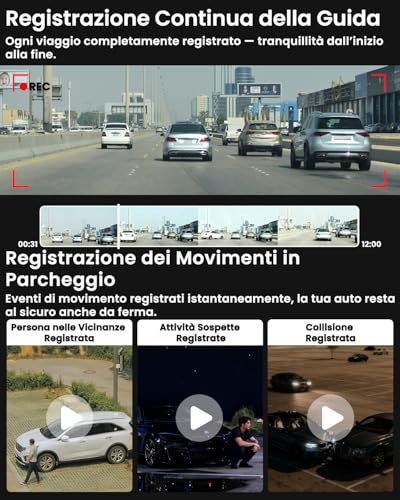 Dash Cam Auto 4G LTE con SIM, Veralyxa Telecamera Auto Atti Vandalici, Rilevamento Radar & Avvisi, Parcheggio 24h, Visione Live da Remoto, Audio Bidirezionale, GPS, Cloud/SD, per Privati, Taxi, Flotte