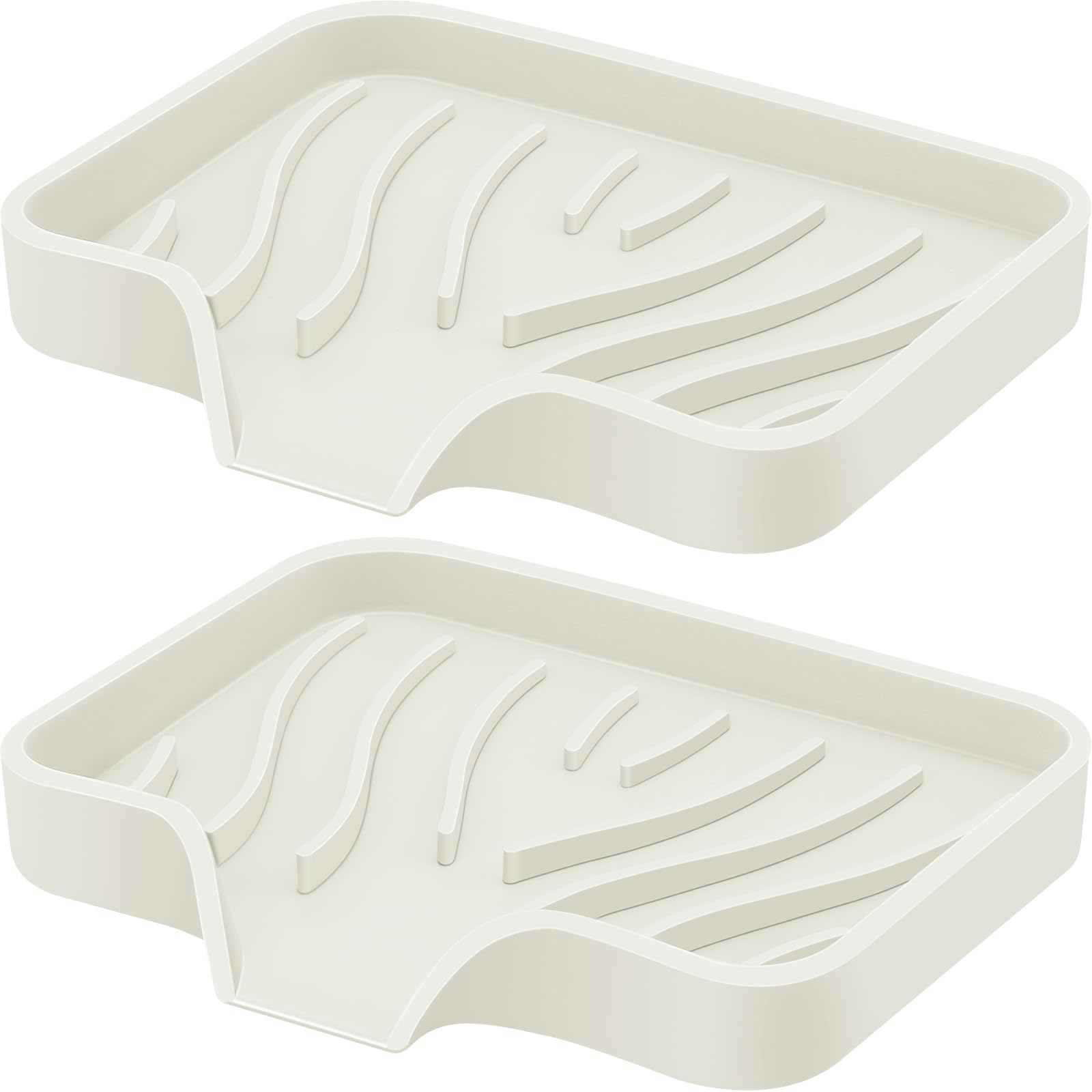 Silicone Soap Dish with Drain, SAISN Kitchen Soap Tray for Shower 2 Pack Self Draining Soap Dish Soft Bathroom Soap Holder for Kitchen Sink Flexible Portable Soap Saver, Beige