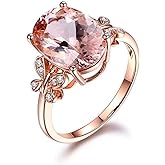 FZO Creative 925 Sterling Silver Womens Butterfly Ring Shiny 18K Rose Gold Morganite Ring CZ Zircon Pink Gemstone Eternity Engagement Wedding Band Ring Promise Party Ring for Women ST.330