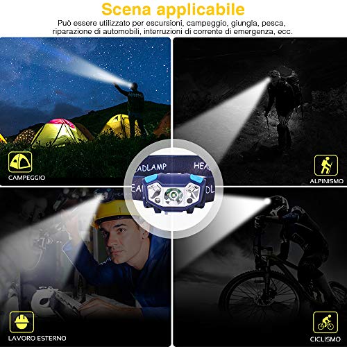 LED Head Torch, LETOUR Rechargeable Head Torch Lightweight Gesture Sensing 5 Modes, IP65 Waterproof 350LM USB Head Torch for Camping, Hiking, Jogging, Fishing, DIY