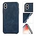 TOOVREN for iPhone X Leather Case Protective Ultra Thin Vintage Anti-Slip Grip Shell Hard Back Cover for iPhone X /10 5.8'' Blue