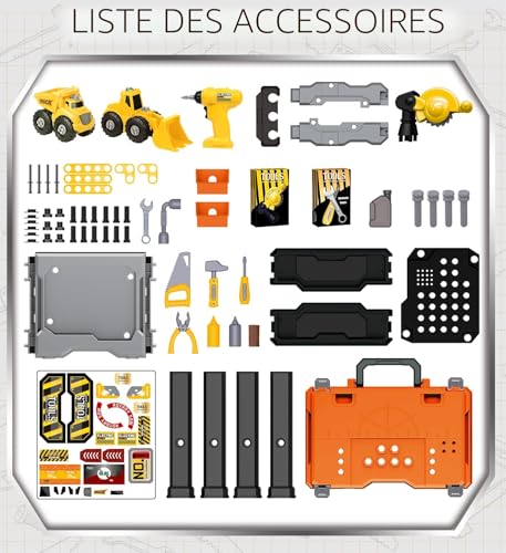 Lehoo Castle Kids Workbench, Tool Kit with Drill and Removable Construction Vehicle, 2in1 Toolbox and Tool Bench, STEM Educational Toys for 2-3 Years Old Kids