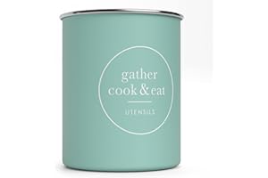 Barnyard Designs Metal Utensil Crock Holder, Rustic Farmhouse Countertop Decor, Country Kitchen Utensil Storage Caddy Organizer, 5.5" x 6.75” (Mint)