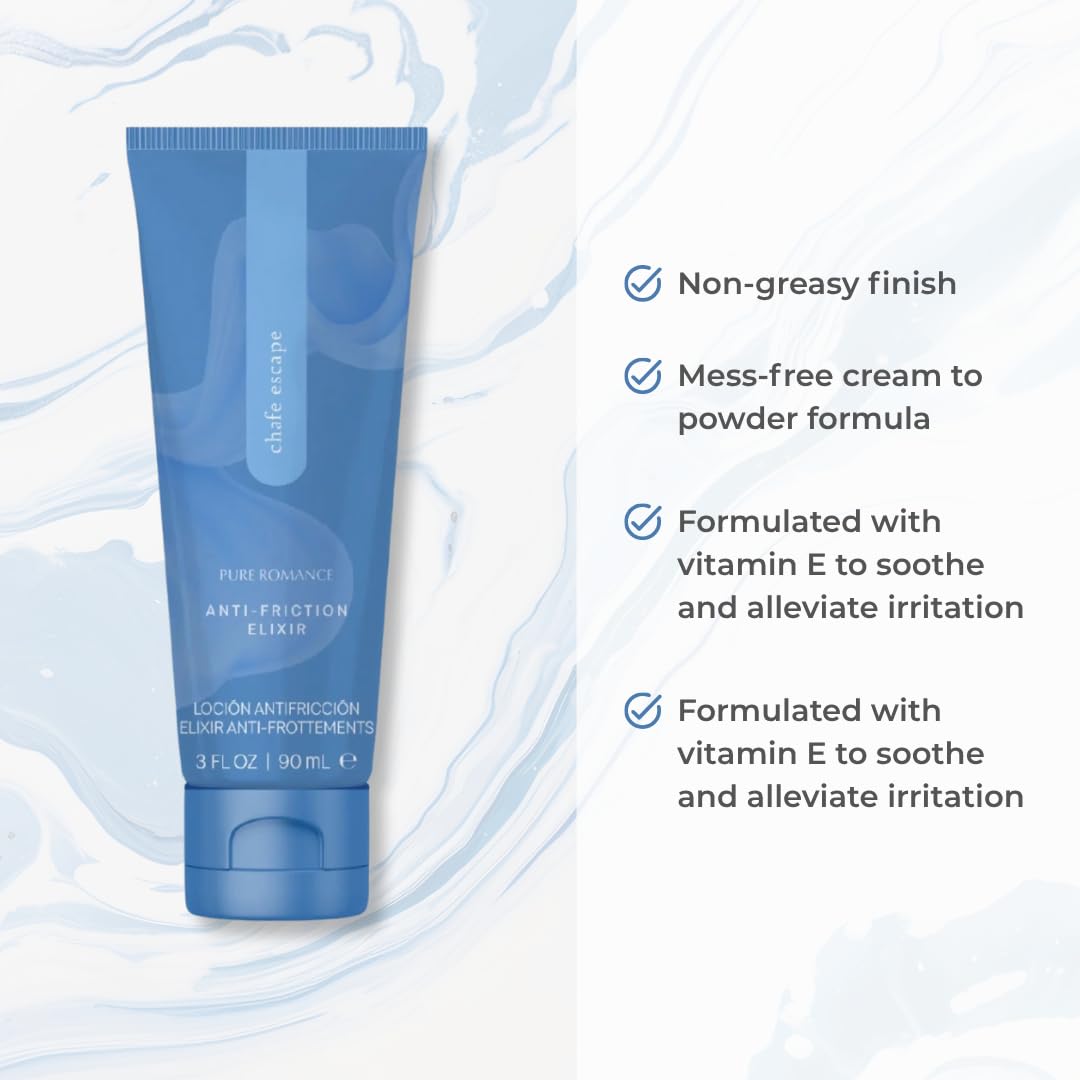 Pure Romance Chafe Escape, Protective Anti-Friction Cream-to-Powder Lotion to Reduce Friction and Irritation from Chafing, 3 Fl Oz