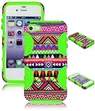 Bastex Hybrid Case for Apple Iphone 4, 4s, 4g - Bright Green Silicone / Aztec Tribal Hard