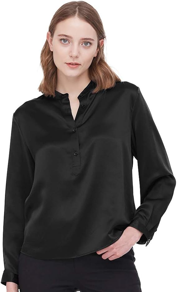LilySilk Silk Blouses for Women Royal Half Placket Stand Collar