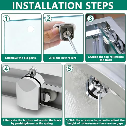 TTYSHIP 8 x Sliding Shower Door Rollers, Double Wheels for Shower Doors, 23 mm for 4-6 mm Thick Glass (4 Upper + 4 Bottom)