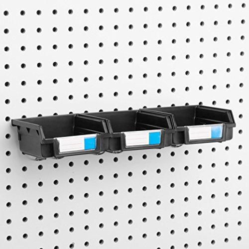 Pegboard Bins - 3 Pack - Hooks to 1/4" or 1/8" Hole Peg Board - Organize Hardware, Accessories, Attachments, Workbench, Garage Storage, Craft Room, Tool Shed, Hobby Supplies, Small Parts