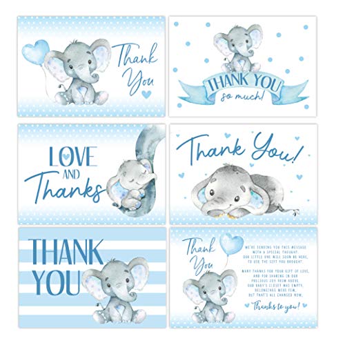 Your Main Event Prints 50 Elephant Baby Shower Thank You Cards, Boy Baby, Mama Baby Shower Favor and Games, 50 Thank You…