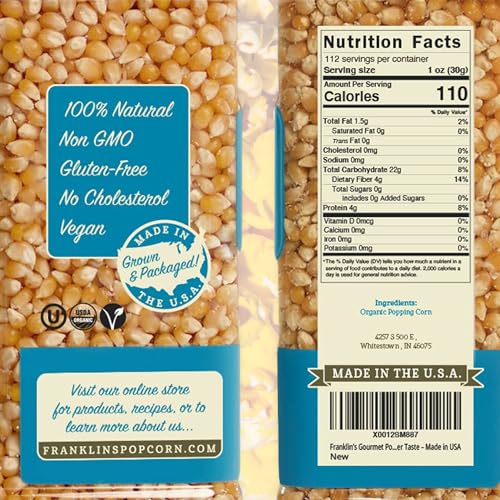 Franklin’s Gourmet Popcorn Certified USDA Organic Unpopped Popcorn