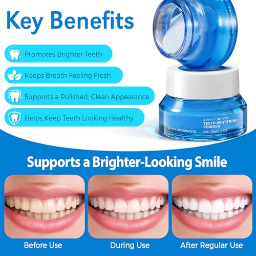 Enamel-Safe Teeth Whitening Powder - Hydroxyapatite - Gentle on Teeth - No Sensitivity Formula - Removes Stains - Long-Lasting Freshness - Breath Freshening Whitening Powder- 15g