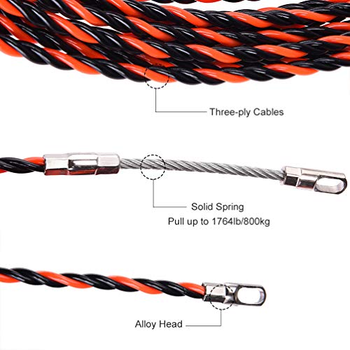 TOOLTOO 50 inch Fish Tape Electrical Wire Threader Pulling Wireman Cable Running Pull Wire Piercing Device for Electrical Wiring