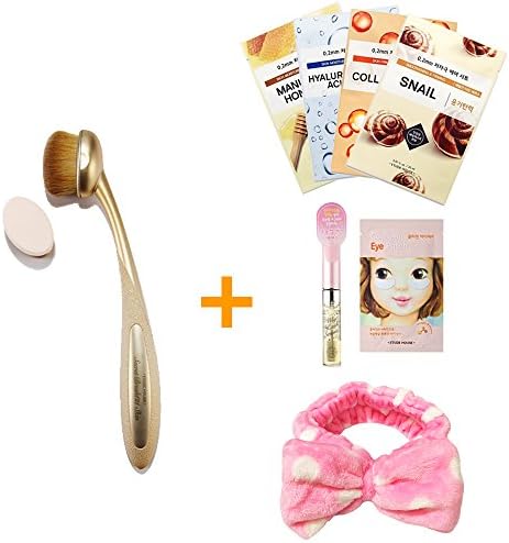 Beauty Shake Bundle - Etude House My Beauty Tool Secret Brush 121 Skin + My Lash Serum 1.28oz + Ribbon Headband for Washing Face + Collagen Eye Patch + Mask Pack + Free Samples