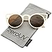 Womens Fashion Round Metal Cut-Out Flash Mirror Lens Cat Eye Sunglasses (Gold/Brown)