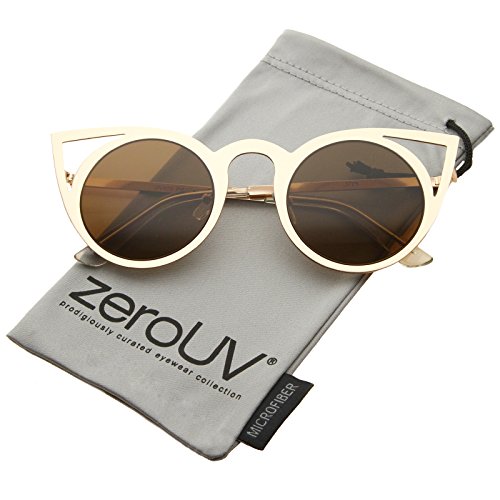 Zerouv - womens fashion round metal cut-out flash mirro…