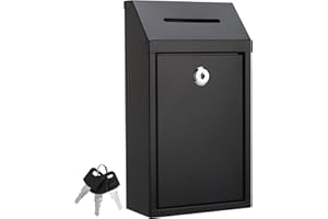 CLAPZOOKI Metal Donation Box with Lock Slot 10.2 x 5.7 x 3'' Collection Safe Suggestion Charity Collection Donation Cash Drop Money Box for Home Office Outdoor Door (Black)