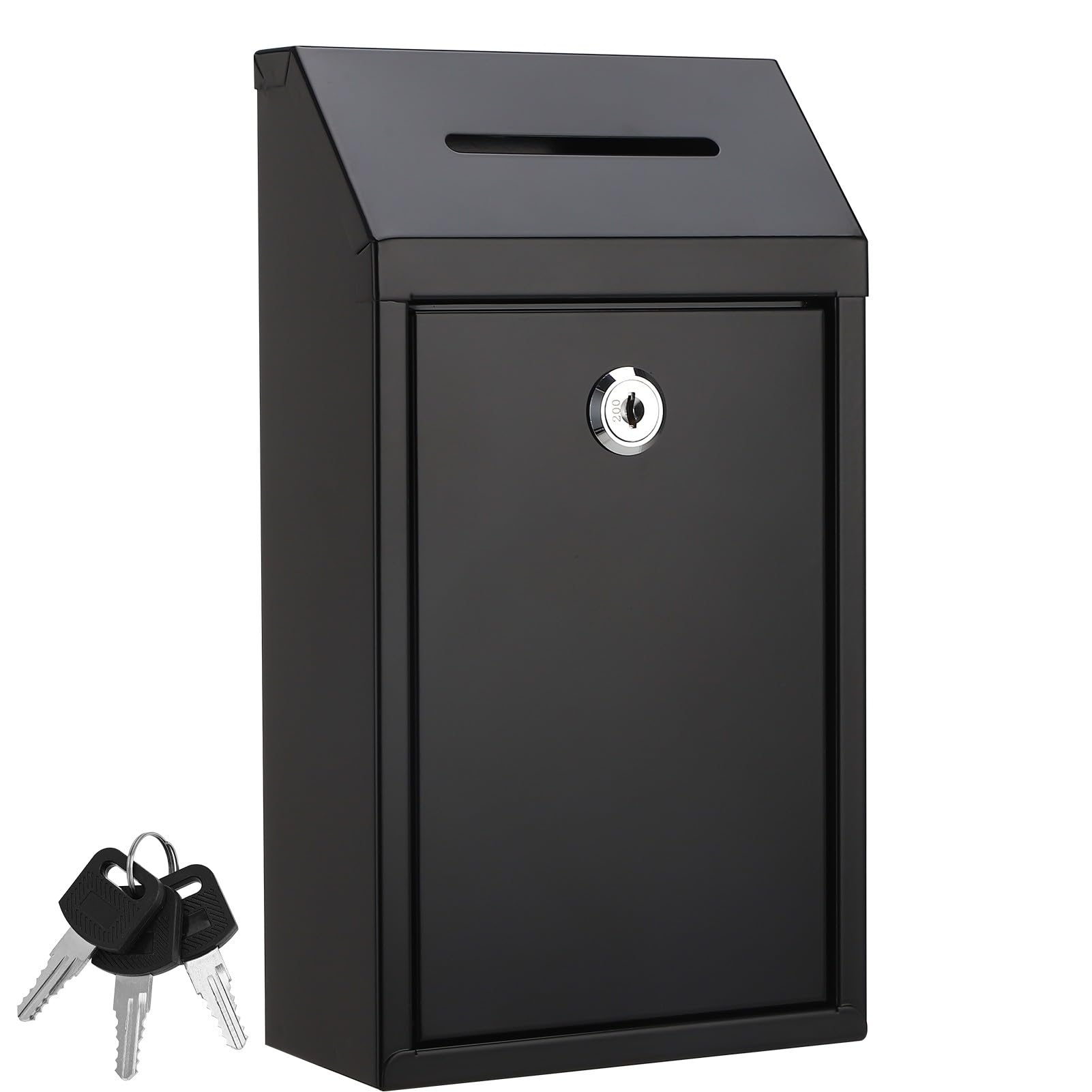 Photo 1 of Metal Donation Box with Lock Slot 10.2 x 5.7 x 3'' Collection Safe Suggestion Charity Collection Donation Cash Drop Money Box for Home Office Outdoor Door (Black)
