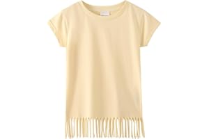 Noomelfish Girls Short Sleeve Fringe T-Shirts Soft Jersey Cotton Tee Tops (3-12 Years)
