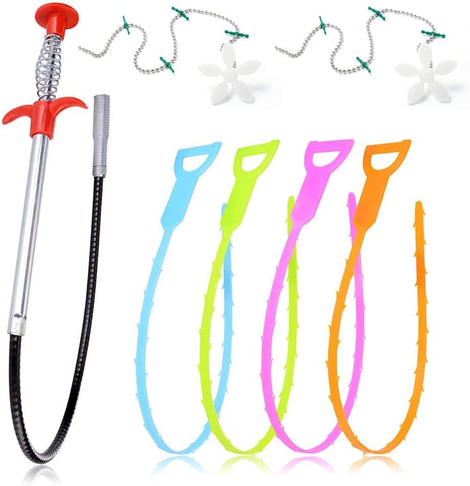 Profiwoab 7 Pack Drain Unblocker Bathroom Set, Hair Drain Unblocker, Pipe Unblocker 35 Inch and 20 Inch for Kitchen Sink Bathtub Shower,Sewer