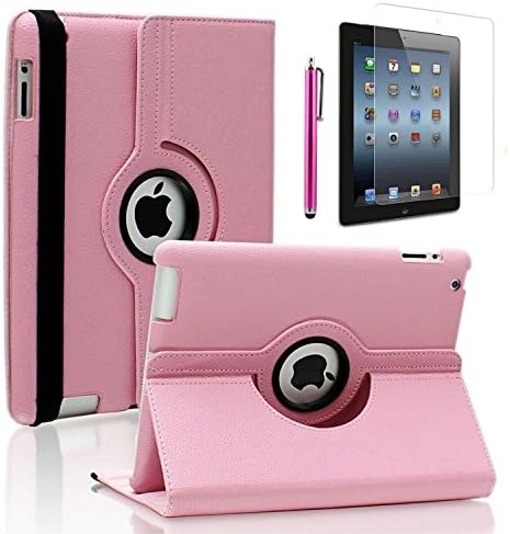 iPad Mini 4 Case, Zeox 360 Degree Rotating Case PU Leather Stand Smart Protective Cover With Wake Up/Sleep For Apple iPad Mini 4 (2015 Release) with Screen Protector and Pen, Pink