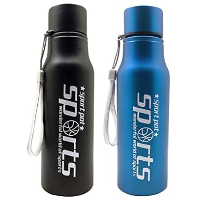 Tuelip Trendy Sporty Stainless Steel Water Bottle, 750ml, Set of 2, Multicolour (GP-MWB-013-SportbottleSet2-BlueBlack)