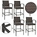 SUPER DEAL Upgraded Wicker Bar Stool Chairs Outdoor Backyard Rattan Chair w/Iron Frame, Armrest and Footrest (4)