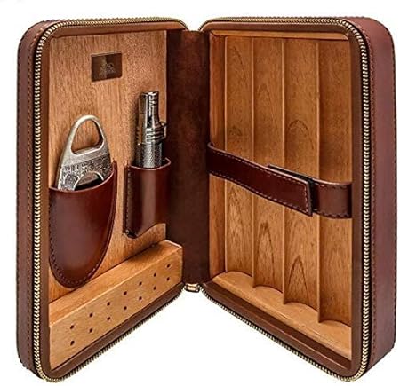 Fumar Set / humidor de puros con caja de regalo de madera del cedro Wet Calidad cuero