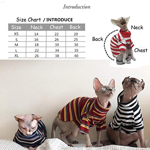Bonaweite Hairless Cats Stripe T-Shirt, Breathable Cat Wear Clothes Vest Shirts for Sphynx, Cornish Rex, Devon Rex, Peterbald