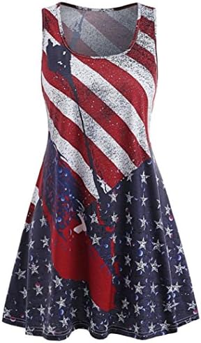 Lethez Clearance Women's Summer Sleeveless American Flag Dress Stars and Stripes Racerback Tank Mini Dresses (S, Red)
