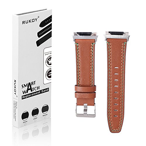 Fitbit Ionic Genuine Leather Bands, Rukoy Replacement Leather Straps for Fitbit Ionic Smart Watch(Brown)