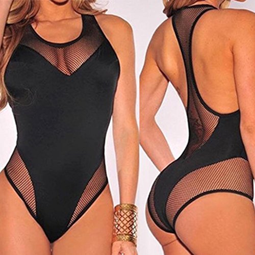 WensLTD HOT Sexy Women One-Piece Sexy Black Gauze Tank Beach Swimsuit Swimwear (S, Black-2)