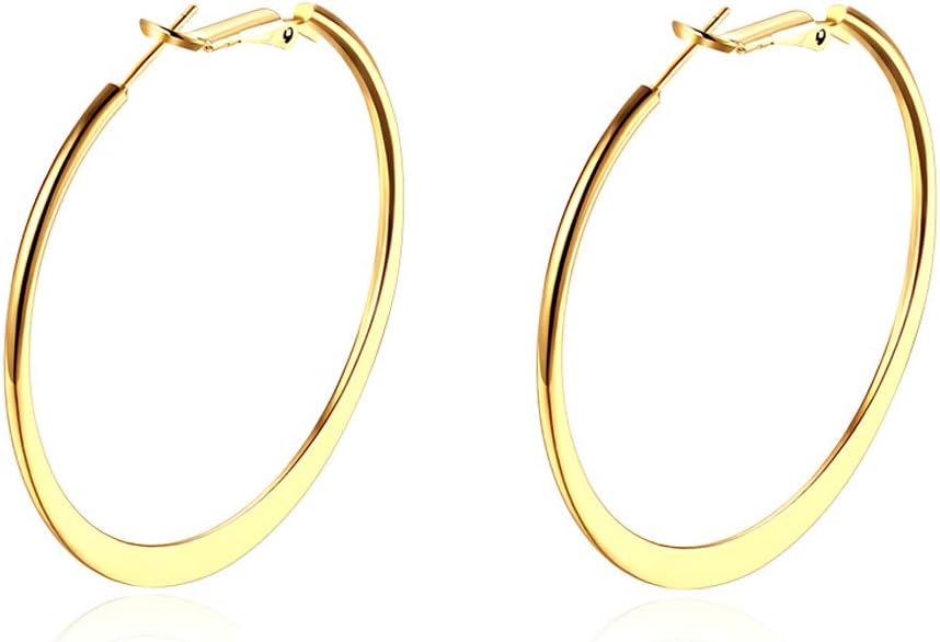Women Earring Hoops,Fashion Jewelry Hoop Earrings,18K White Gold Polished Large Round Earring Top Click Closure Circle Earrings(Hoop Earring-Yellow Gold)
