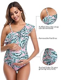 MiYang Traje de baño de maternidad con un hombro y una pieza de impresión