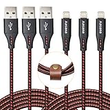 Aasama iPhone Charger 3 Pack 6 Feet Nylon Braided 8 Pin Lightning to USB Cable (With Leather Strap)