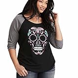 Malloom Women's Plus Size Skull Printed O-Neck Baseball T-Shirt Casual Blouse Fashion Tops (XXXL, Black)
