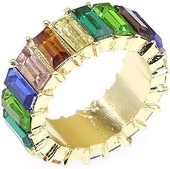 Rainbow Baguette Band Ring Eternity Band Cubic Zirconia Ring Gold Plated Fashion Luxury Jewelry Crystal Cocktail Rings for Women Girl Gift