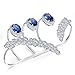 dnswez Blue Rhinestone CZ Cubic Zirconia Adjustable Multiple Finger Ring Palm Cuff Handlet for Women Silver Tone
