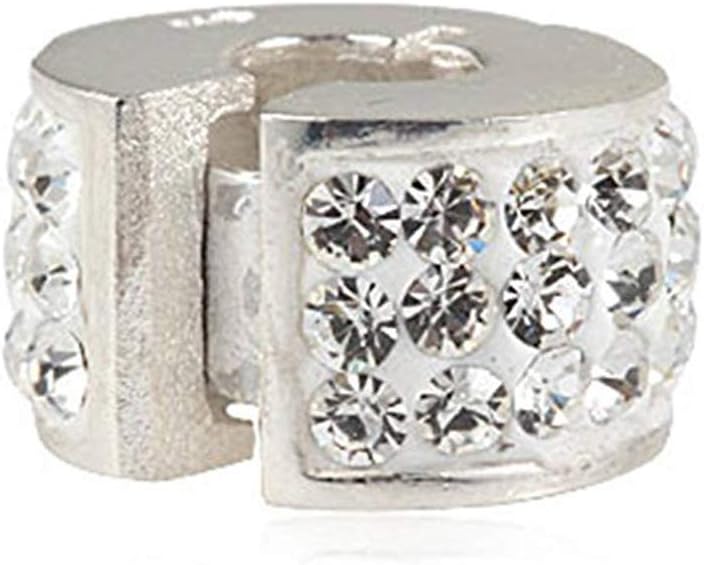 April Birthstone Charm Clips with Clear Austrian Crystal 925 Sterling Silver Lock Stopper Bead for European Style