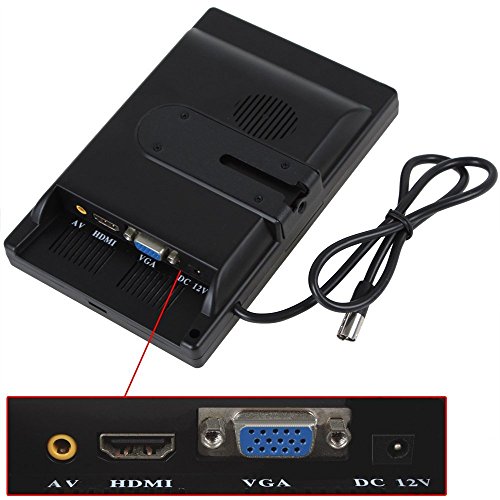 Camecho Mini PC CCTV Display Home Security Surveillance Screen 1024x600 7 inch HD LCD Car Backup Monitor Support HDMI / VGA / Video / Audio with free 5 mm AC Adapter
