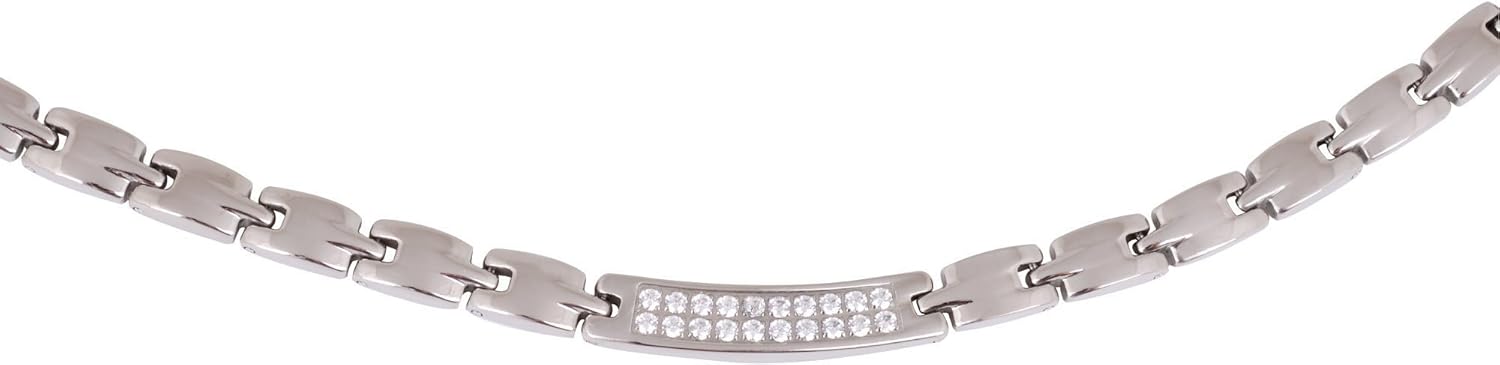 Elegant Titanium Magnetic Therapy Necklace Pain Relief for Neck Arthritis Migraine Headaches Shoulders and Back (Czech Stone Silver), Womens - Width: .25in: Health & Personal Care