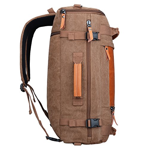 WITZMAN Men Vintage Canvas Rucksack Travel Duffel Backpack Retro Hiking Bag 2063 (22inch Brown) - Thumbnail 4