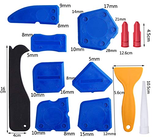 12 Pieces Caulking Tool Kit Sealant Tools Silicone Sealant Finishing Tool Grout Scraper Caulk Remover and Caulk Nozzle and Caulk Caps (Blue)