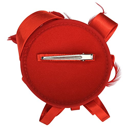 Acecharming Fascinators for Women, Feather Sinamay Fascinators with Headbands Tea Party Pillbox Hat Flower Derby Hat(Red Feather) - Thumbnail 3