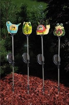 Gartenstecker mit LED-Solar-Beleuchtung, 4fach sortiert, Keramik(1 PRO KAUF) 8 x 8 x 82cm NEU Gartendeko