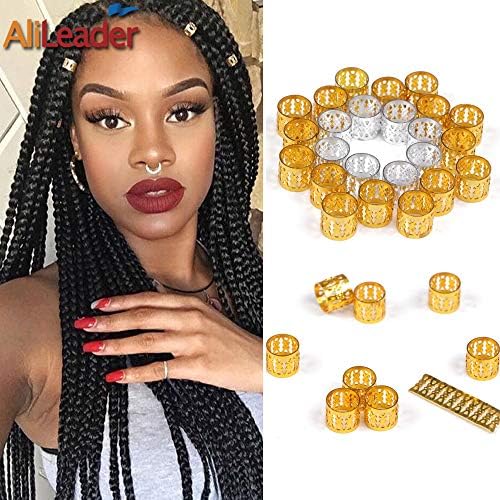 Golden Dreadlock Beads for Hair Adjustable No Rust Aluminum Metal Cuffs Beads 8.5mm 100pcs Braiding Hair Decoration Jewelry by AliLeader (Golden)